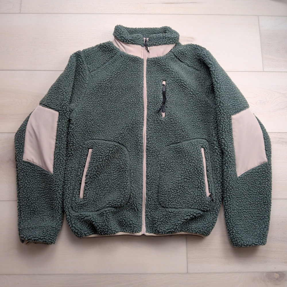 Legends Fleece Sherpa Full Zip Jacket Mens S Hunter Green Elbow Patches LGDJ012
